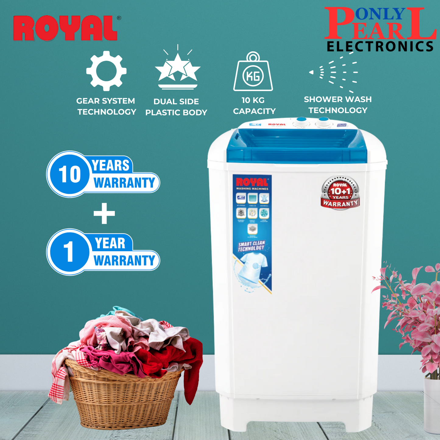 ROYAL Washing Machine | 10 KG Size | Single Tub | Model 1014 | Double Body | Shower Wash Technology