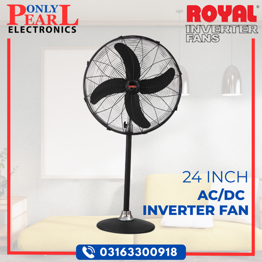 ROYAL FAN Pedestal Fan | AC/DC Inverter Fan | Stand Fan | 24 Inch | 100% Pure Copper