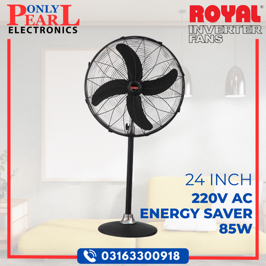 ROYAL FAN Pedestal Fan | Energy Saver 85W | Stand Fan | 24 Inch | 100% Pure Copper